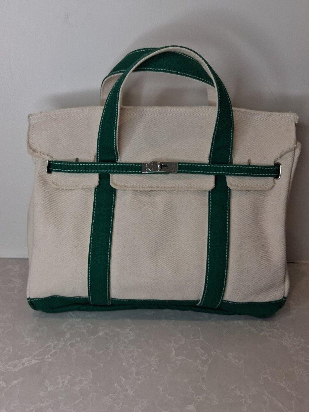 Sunwin Cream/Green Large Canvas Boatkin Tote